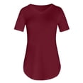 thumbnail image 2 of XMHJSMD Shirts for Women Summer Women's V Neck Short Sleeved Loose T Shirt With Arc Hem Large Size Solid Color Top(Wine Red,Xxxxl), 2 of 6