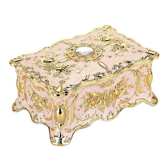 Vintage Jewelry Box, Small Enameled Trinket Box Organizer Rectangular Treasure Chest Decorative