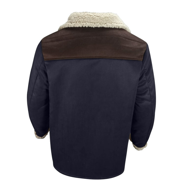 JUUYY Men's Vintage Suede Patchwork Lamb Fleece Multi Pocket