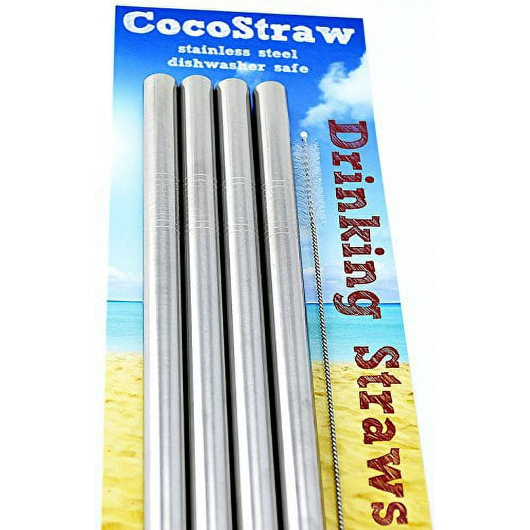 iCooker Stainless Steel Straws - Long Drinking Straws with Travel Case -  Metal Reusable Straws with Silicone Tip- White