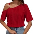 thumbnail image 1 of Économies d'Été KIHOUT Hauts d'Été pour Femmes, Blouse Mode Décontractée pour Femmes à Col Court Uni, Blouse à Col Asymétrique (Rouge G), 1 of 5