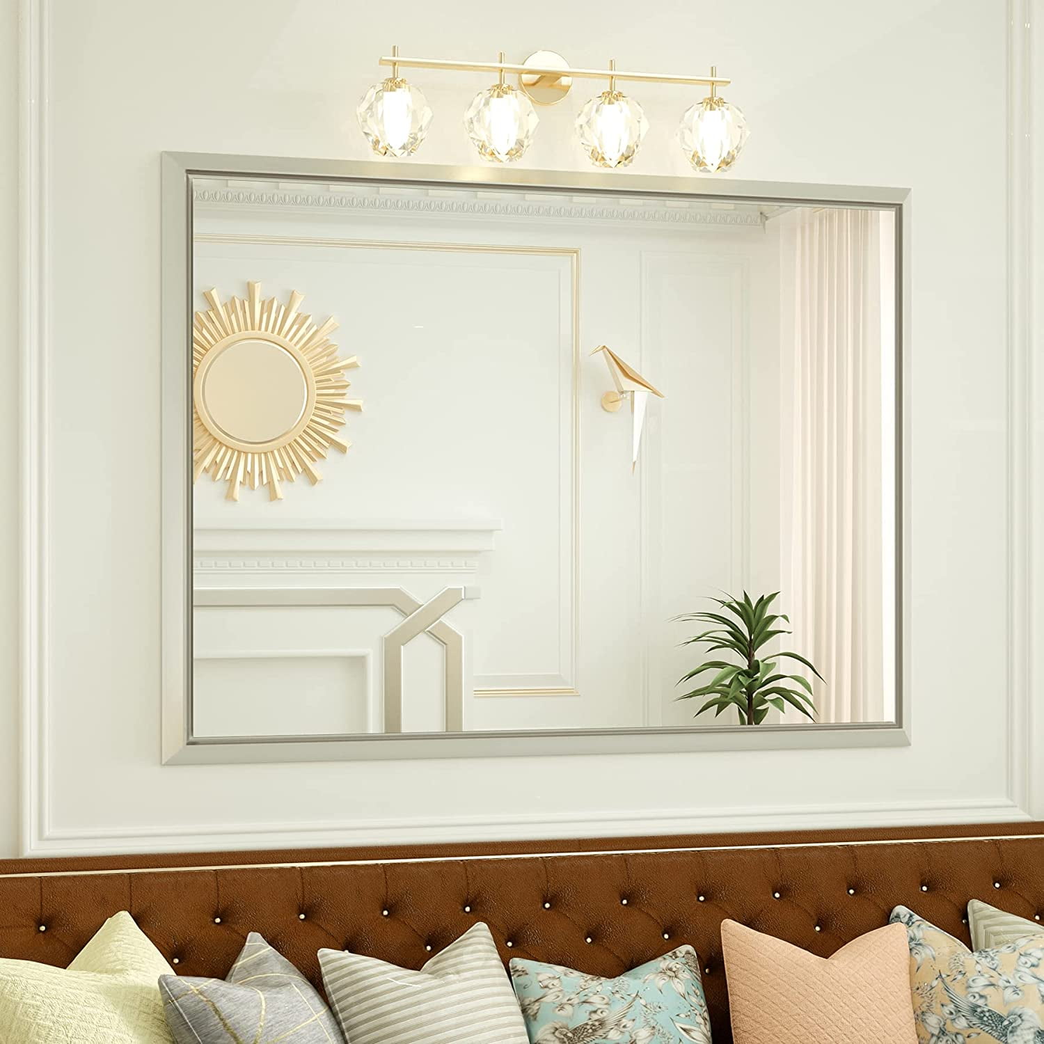 48x36 Inch Bathroom Mirrors for Wall, Silver Bathroom Vanity Mirror with Beveled Aluminum Alloy