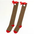 thumbnail image 4 of Yuwull Christmas Striped Thigh High Socks Women Long Striped Socks Candy Cane High Stockings with Bow for Women and Girls, 4 of 5