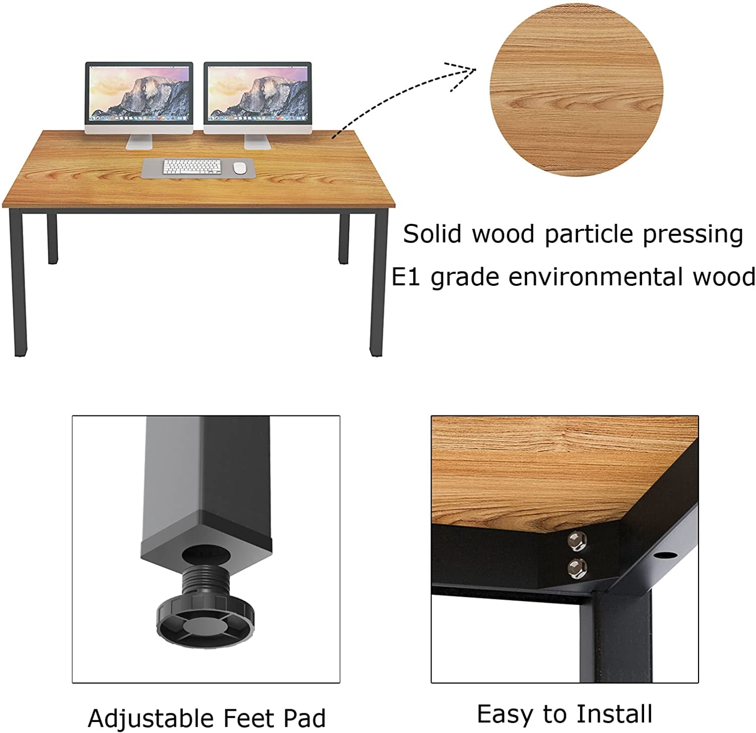 SogesPower Wood Office Desk Large Computer Desk with BIFMA Certification, Sturdy Office Writing Desk Home Office Desk Workstation Table, 63" Teak Black