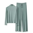thumbnail image 2 of pstuiky Sexy Pajama Set for Women Fashion Solid Color Lace Pajama Sets with Pants Casual Loose Fit Crew Neck Long Sleeve Sleepwear Plus Size Sleepwear Mint Green M, 2 of 4