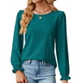 thumbnail image 3 of Scyoekwg Dressy Blouses for Women Crew Neck Basic Tops Solid Color Loose Long Sleeve T Shirts Women Blouses Trendy Pullover (Army Green,M), 3 of 6