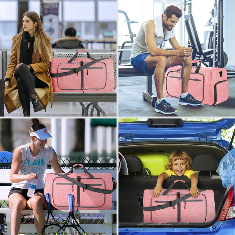 65L Foldable Duffel Bag with Shoes Compartment Waterproof Weekender Pink XL Overnight Bag Walmart
