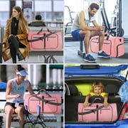 Travel Duffle Bag for Men Women, 65L Foldable Travel Duffel Bag with Shoes Compartment, 24 Extra Large Overnight Bag, Waterproof & Tear Resistant Weekender Bags (Pink)