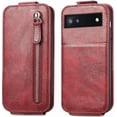 thumbnail image 3 of Zipper Wallet Case for Google Pixel 6A with Card Holder Slot, PU Leather Adjustable Kickstand Flip Handbag Phone Cover for Google Pixel 6A SDLL Red, 3 of 14