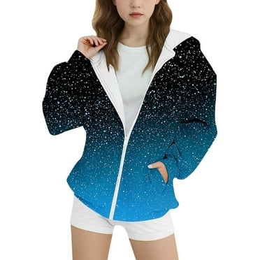 SonxaHe Big Girl Hooded Jacket Zip Up Long Sleeve Outerwear Warm Oversized Fall Winter Casual Jackets Blue,Sized 14-15
