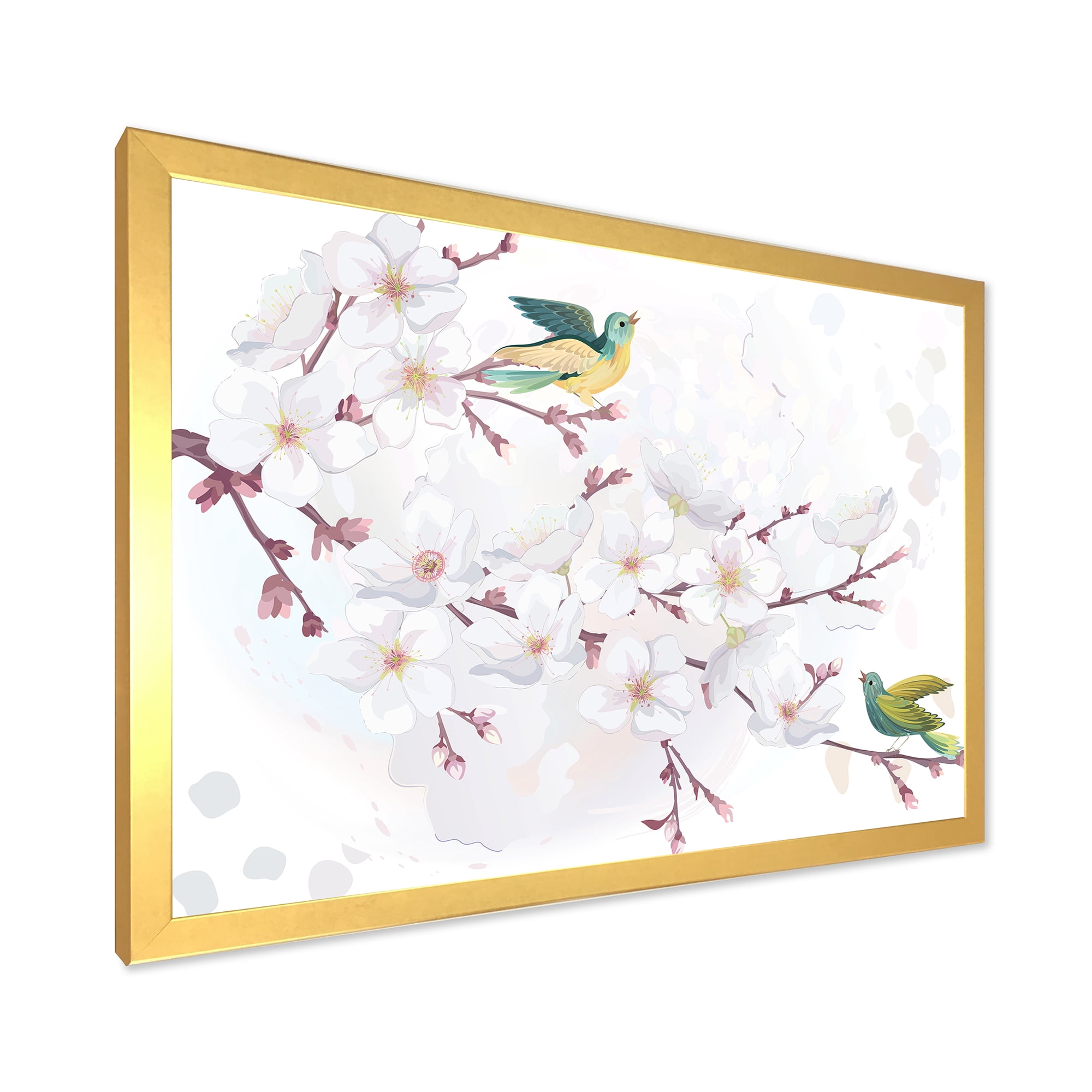Designart 'Blossoming Cherry Tree and Birds' Traditional Framed Art Print