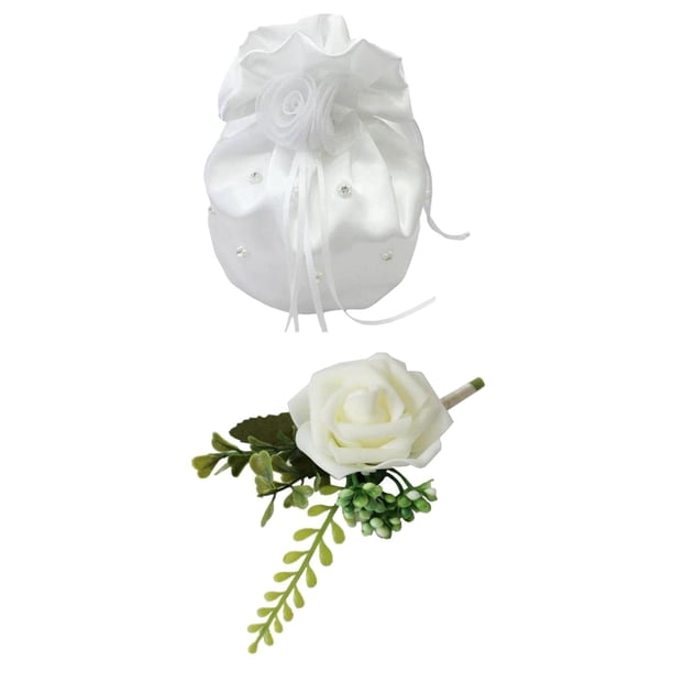 Bolso de mano con ramillete de flores artificiales de rosas para novias y bailes de graduación Bolso de novia rosa blanca