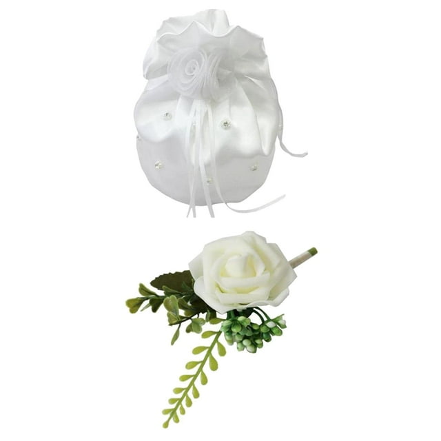 Ramillete de rosa artificial para novia, fiesta de graduación, bolso de mano. Bolso de novia rosa blanca