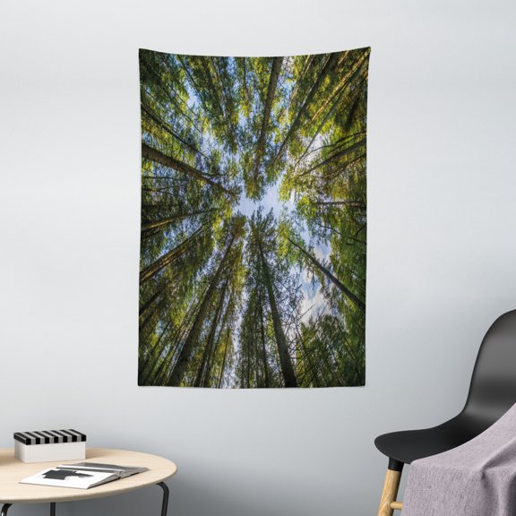 Nature Tapestry, Wild Jungle Moss Forest Crown Trees Leaves Nature Photo Artwork Print, Wall Hanging for Bedroom Living Room Dorm Decor, 40W X 60L Inches, Sky Blue and Forest Green, by Ambesonne