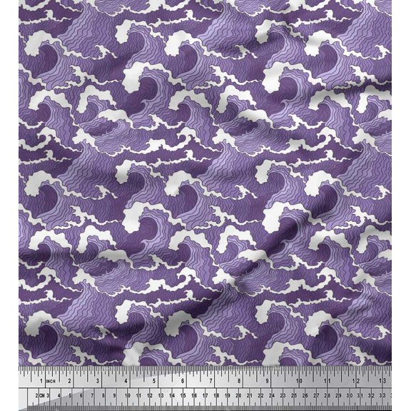 Soimoi Polyester Crepe Fabric Waves Shirting Print Sewing Fabric Yard 42 Inch Wide