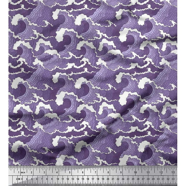 Soimoi Silk Fabric Waves Shirting Print Fabric by Yard 42 Inch Wide