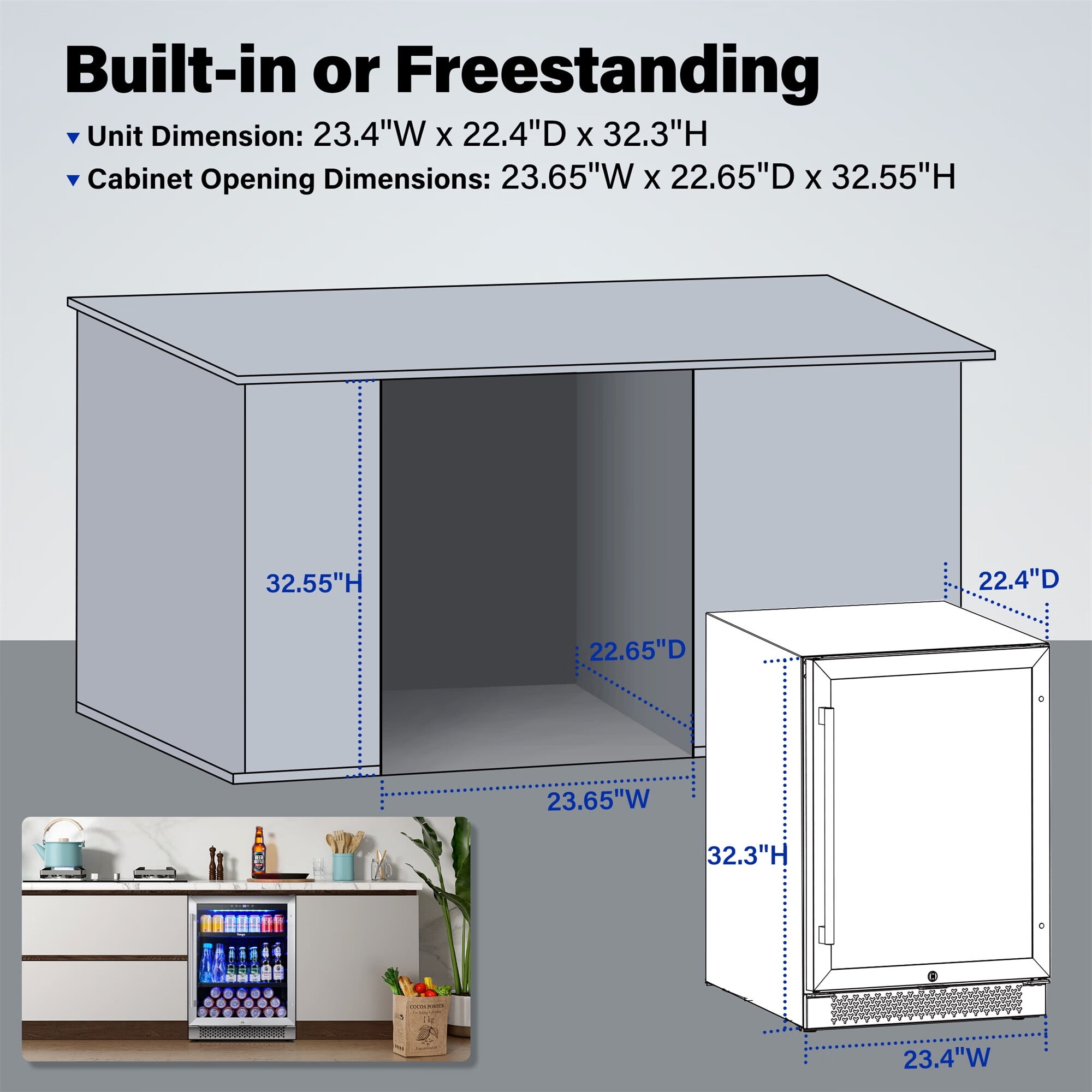 Yeego 24 Inch Beverage Refrigerator, 180 can Beer Fridge with Advanced Cooling System Reversible Door Beverage Cooler Built-in or Freestanding for Drink Beer Soda Wine Water