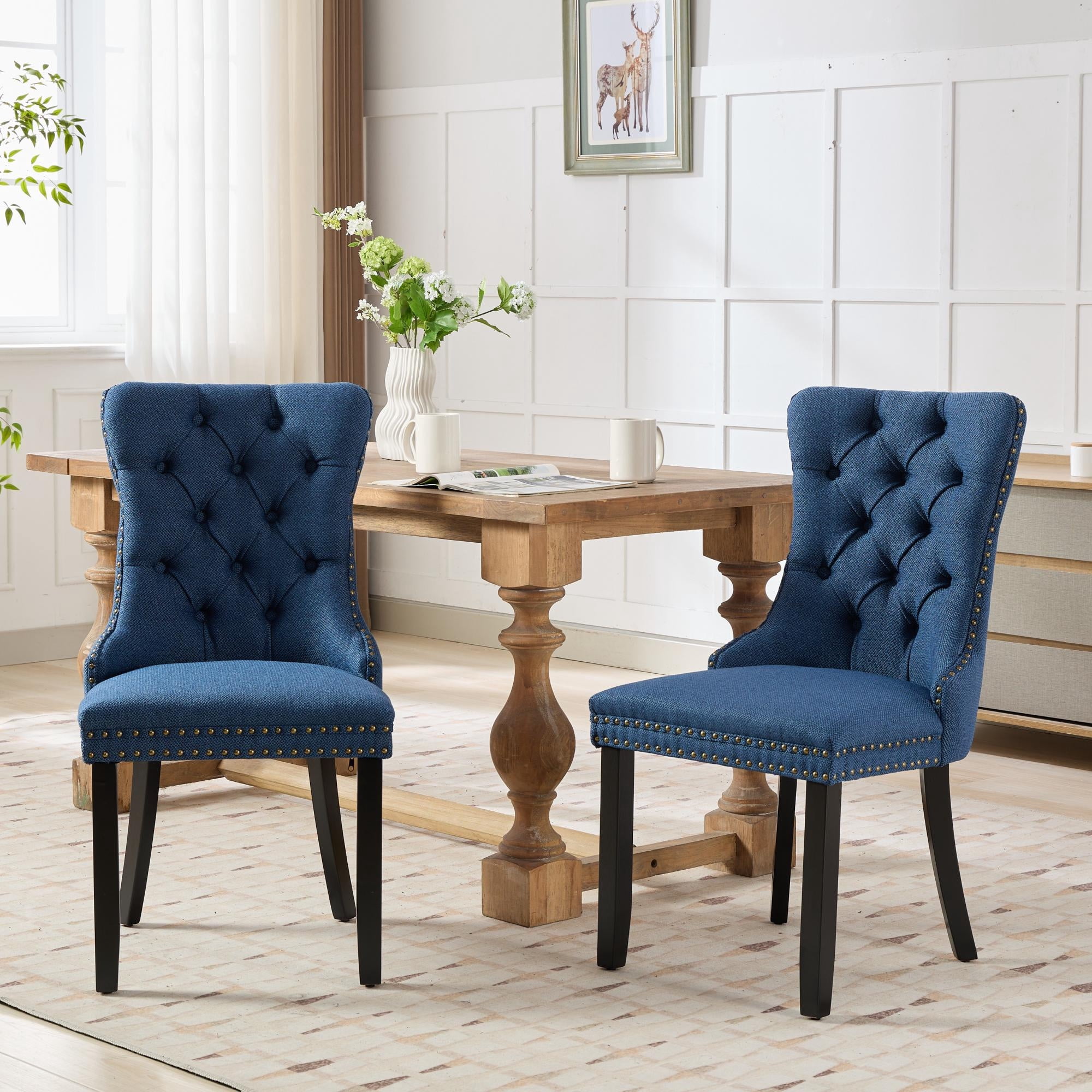 Miniyam Dining Chair Set of 2, High-end Tufted Contemporary Flax Upholstered, Blue