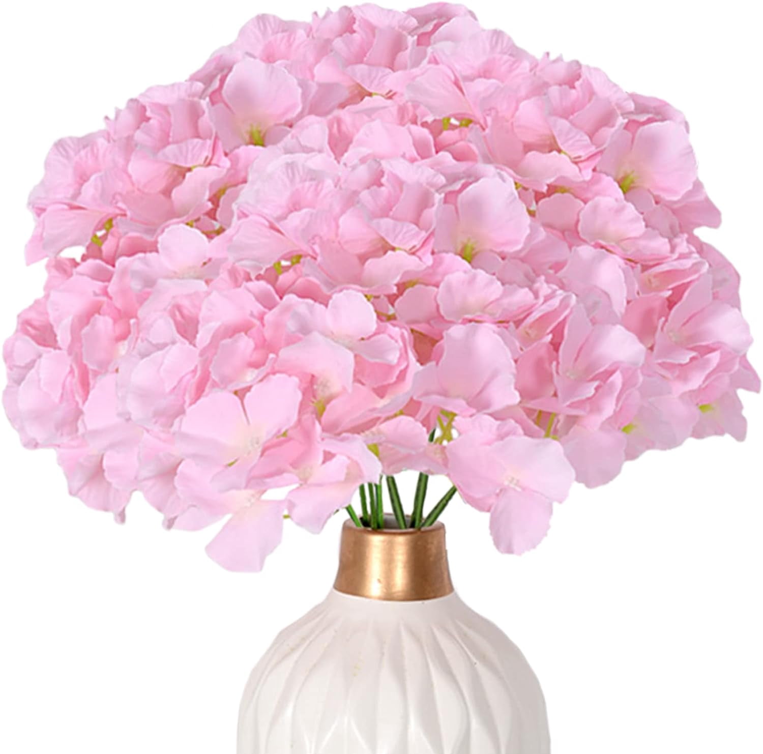 Silk Hydrangea Heads Artificial Flowers Heads and Stems Fake Hydrangea Flowers for Home Wedding Decor (Pure White)