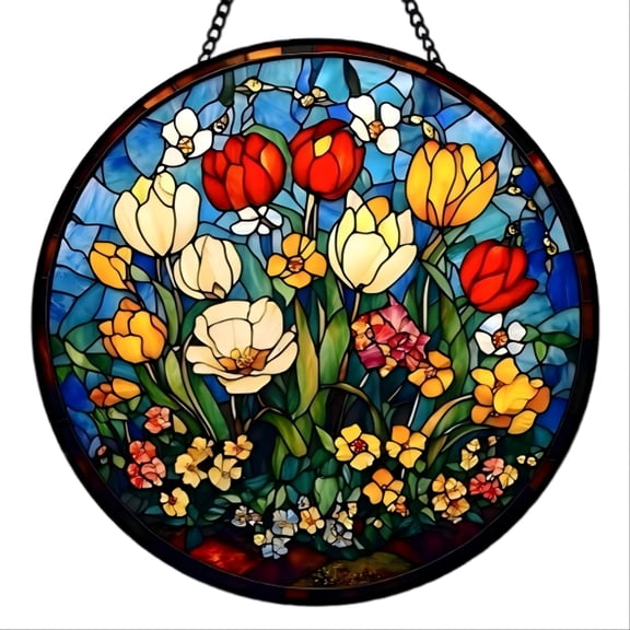 Sinkoo Sun Catchers Indoor Window, 8in Sun Catchers Colorful Wildflowers Stained Glass Window Hanging, Boho Decor Suncatchers, Gifts for Her Women Wife