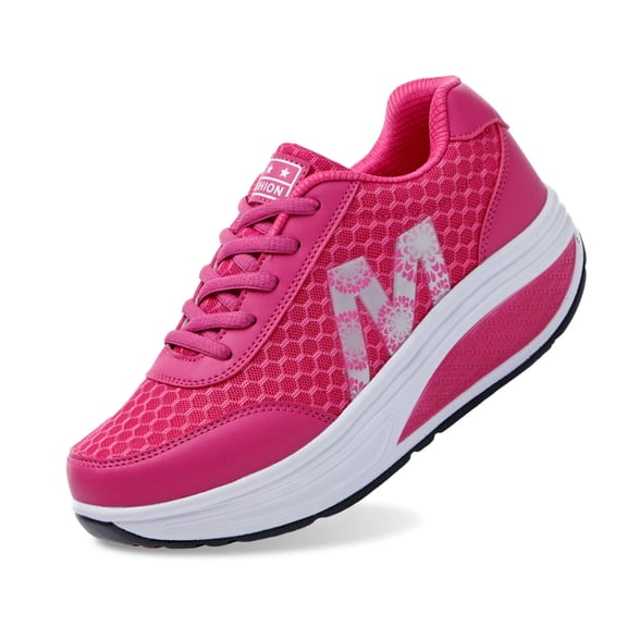Lusa Women's Rocker Sneakers Platform Lace up Walking Athletic Shoes Fashion Comfortable Height Increasing Running Sport Shoes for Female Casual Lightweight Daily Wear Red 43