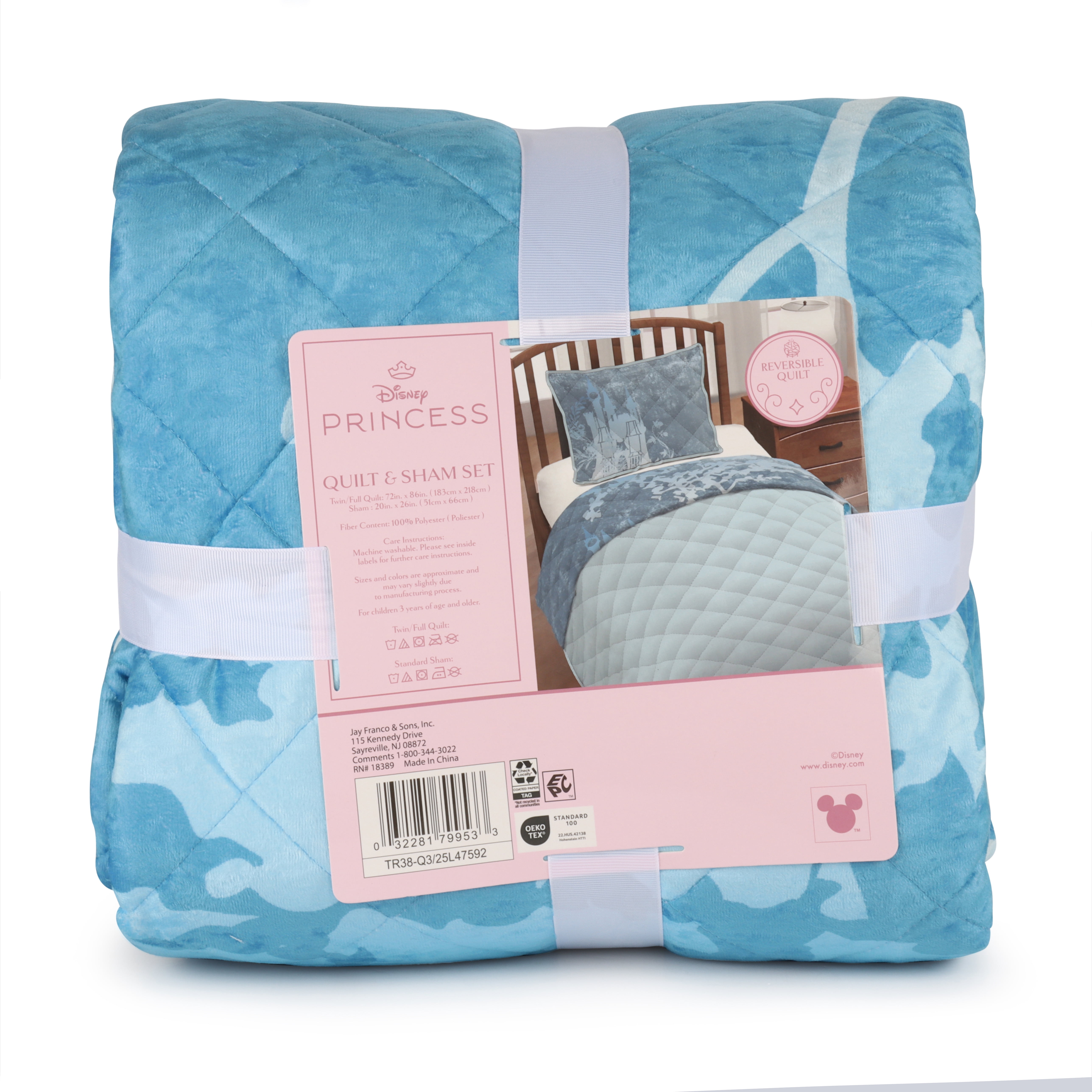 Princess Cinderella's Castle, Blue, 2 Piece Quilt and Sham Bedding Set, Twin/Full, Disney