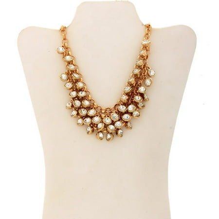 tone statement drop crystal necklace gold