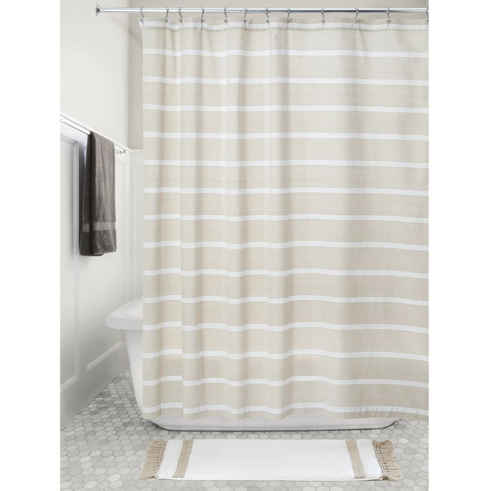 iDesign Thin Stripe Fabric Shower Curtain, Linen