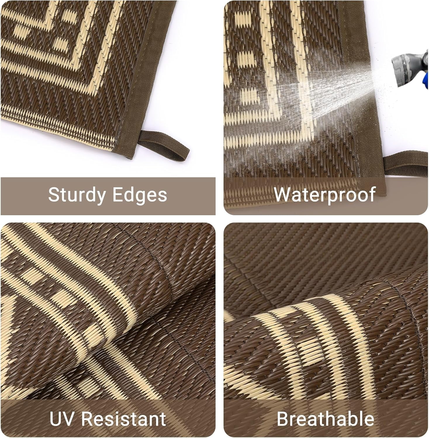 Riedhoff Outdoor Rug 10'x 8', Geometric, Brown & Light Yellow