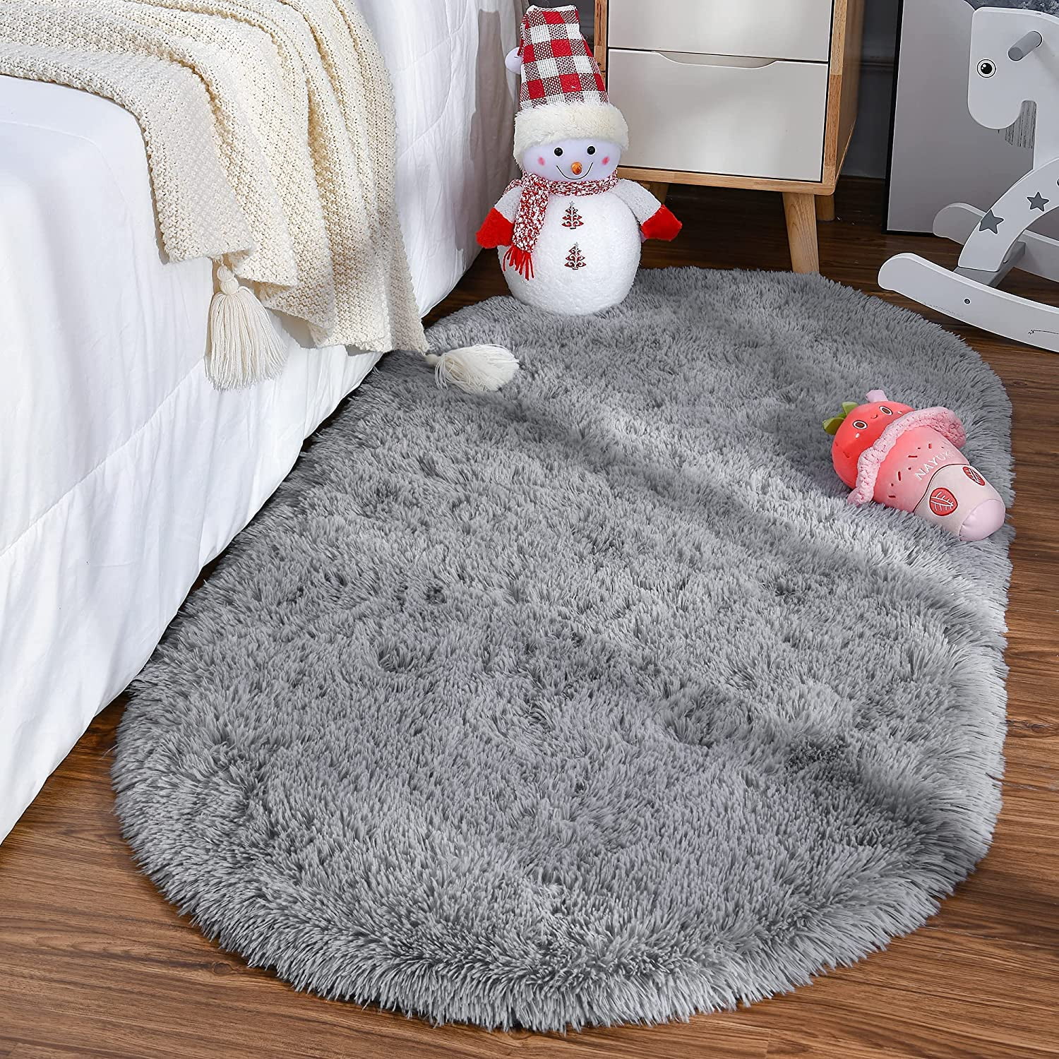 Noahas Ultra Soft Fluffy Bedroom Rugs For Kids,2.6'x5.3',Gray