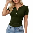 thumbnail image 2 of Womens Tops Short Sleeve Button V-Neck T Shirts Slim Stretchy Going Out Top for Women Gifts for Mom, 2 of 5