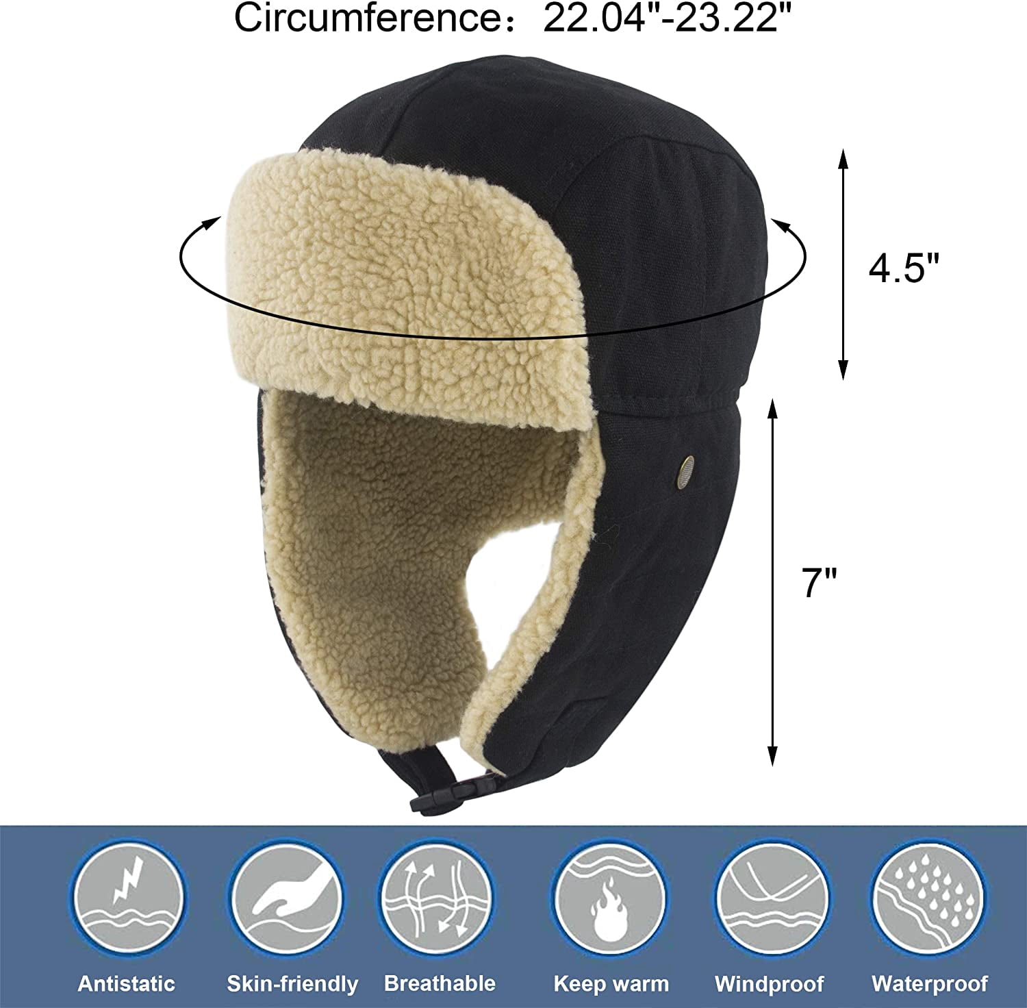 Muryobao Winter Hat Cold Weather Trapper Hat Outdoor Warm Windproof Ski Cap with Ear Flap Trooper Hunting Hats for Men Women Black
