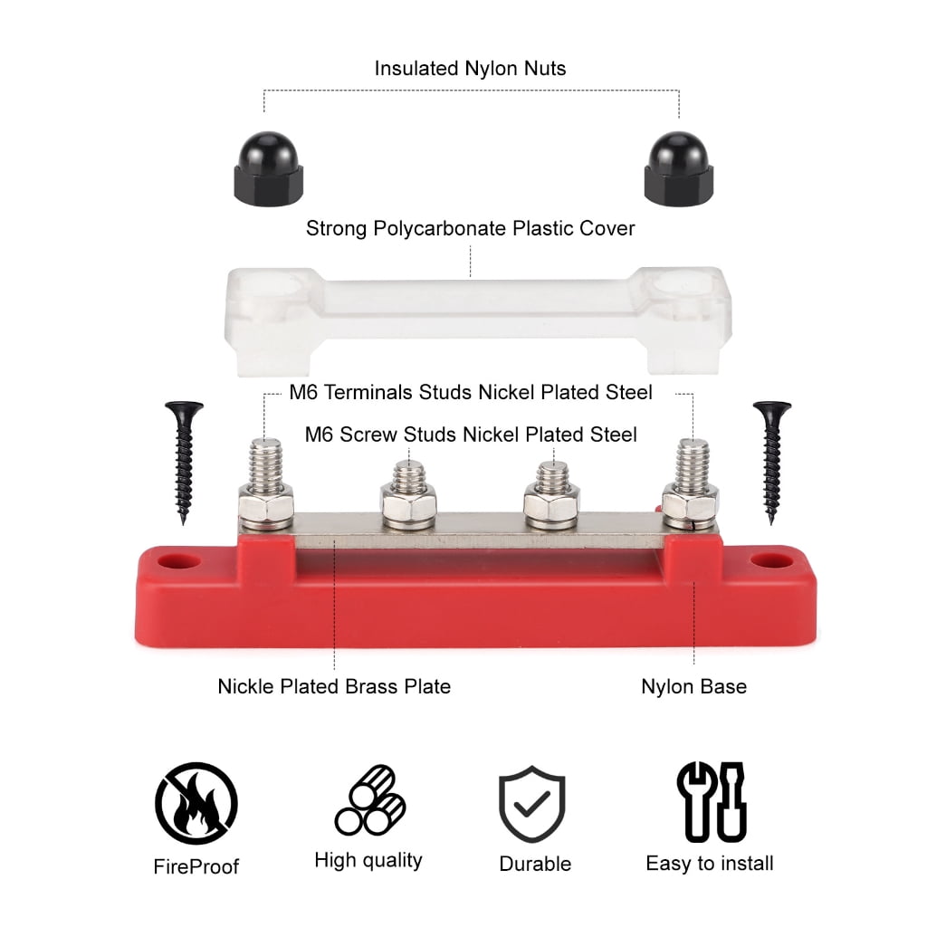 Zeiwohndc 48V 150A M6 Terminal Terminals Battery Power Distribution Block With Cover