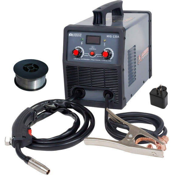 Amico MIG-130A, Soudeur à Fil à Noyau MIG/Flux 130 Ampères, Machine de Soudage à Onduleur à Double Tension 115/230V IGBT