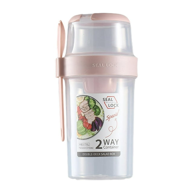 Taza de ensalada con tenedor Taza de postre Recipiente ligero y práctico para ensalada Taza de cereal Rosa