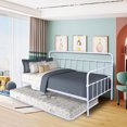thumbnail image 2 of paproos Vintage Metal Daybed with Trundle, Heavy Duty Steel Slat Support Sofa Bed Frame, Steel Daybed for Bedroom Guest Room, White, 2 of 7