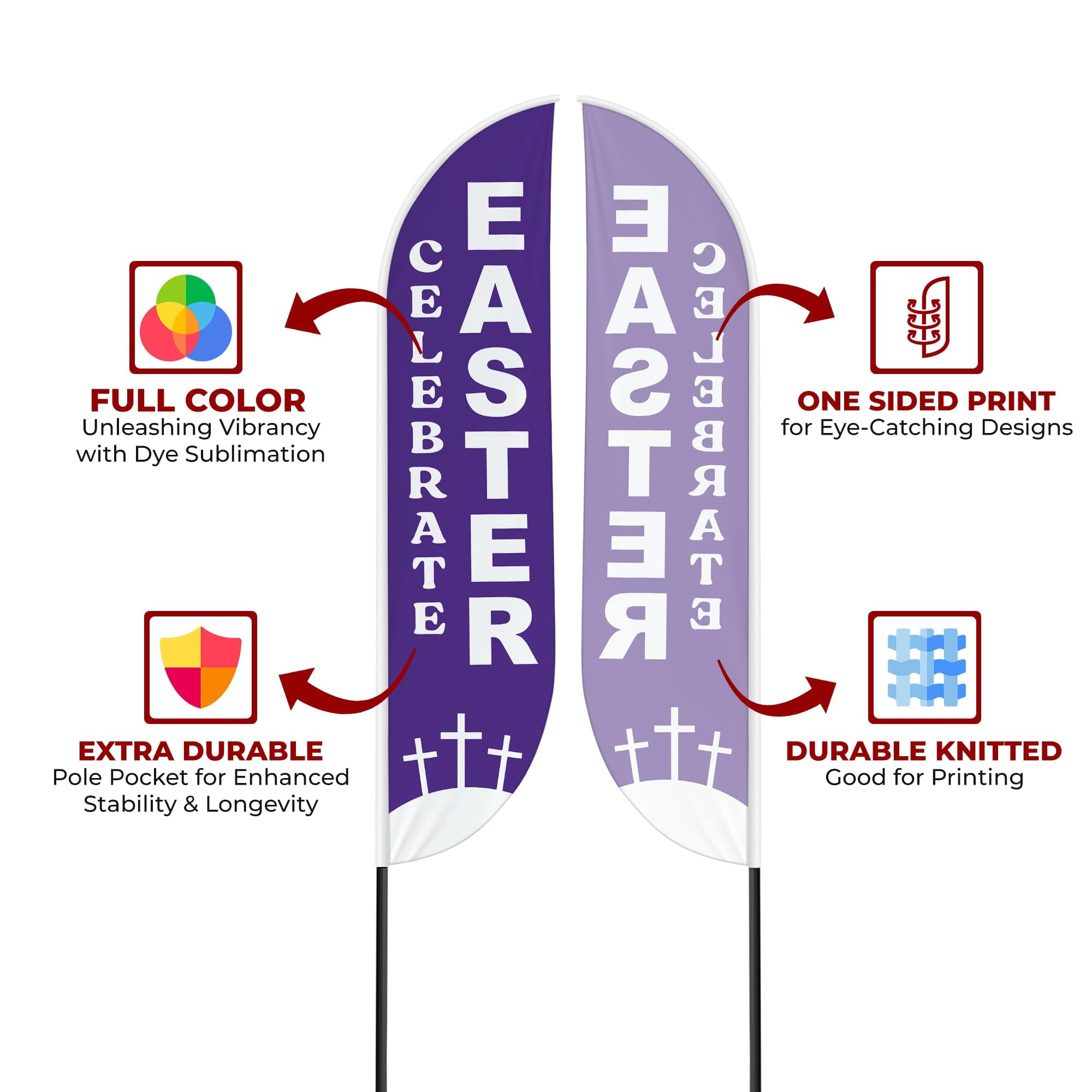 Celebrate Easter Sign feather flag for Outdoor by Mavis Printing | 11.5 FEET Long Polyester Outdoor Banner Flag for Easy Hang | HD Print Swooper I Flag Only to Promote Church ActivityI Flag Only