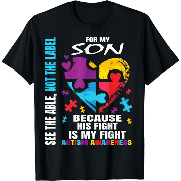 His Fight Is My Fight Blue Son Autism Awareness Mom Dad T-Shirt