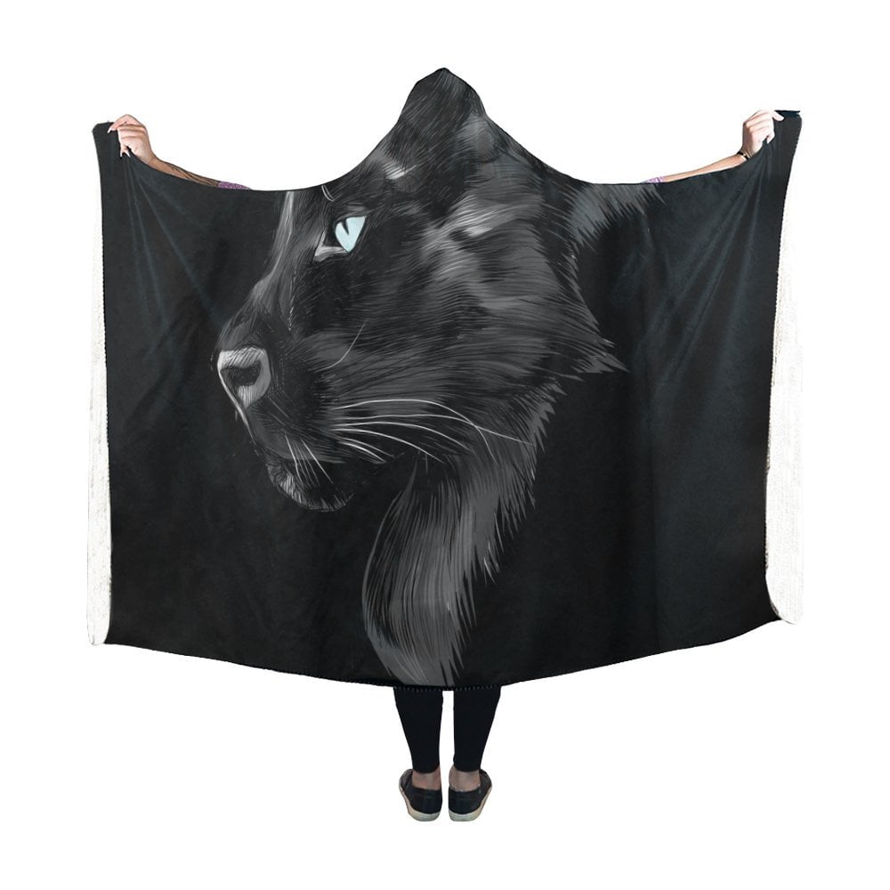 ASHLEIGH Black Panther Hooded Blanket Pilling Polar Fleece Hooded Throw
