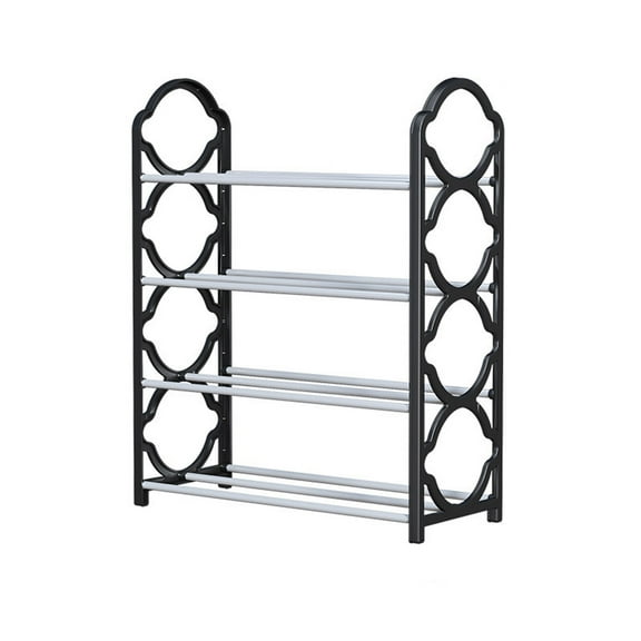 Wovilon Shoe Rack Storage Organizer with 4 Tiers, Metal Shelves For Bedroom Closet Entry Dorm Room, 16.3" x 7.3" x 21.5", Black