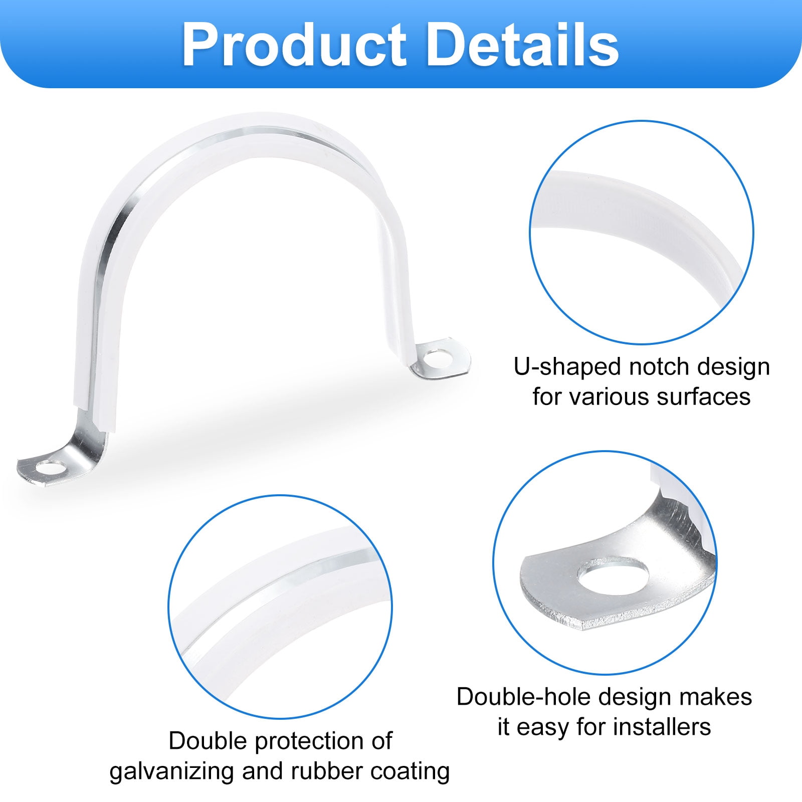 20 Pcs 2-15/16 Inch Rigid Pipe Strap,  2 Holes U Bracket Cable Clamp Hanger