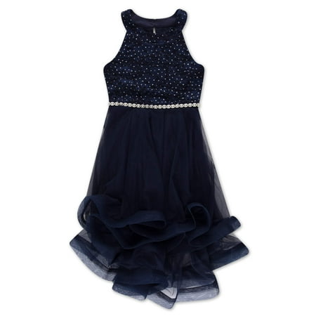 Speechless Girls 7-16 Glitter Dot Jewel Waist Holiday Party Dressy Dress (Big