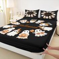 thumbnail image 4 of Homewish Warm Halloween Witch Ghost Bed Sheets,Pumpkin Lantern Pattern Full Size Sheets,Black Orange,4-Piece,1 Flat Sheet,1 Fitted Sheet and 2 Pillowcases, 4 of 6