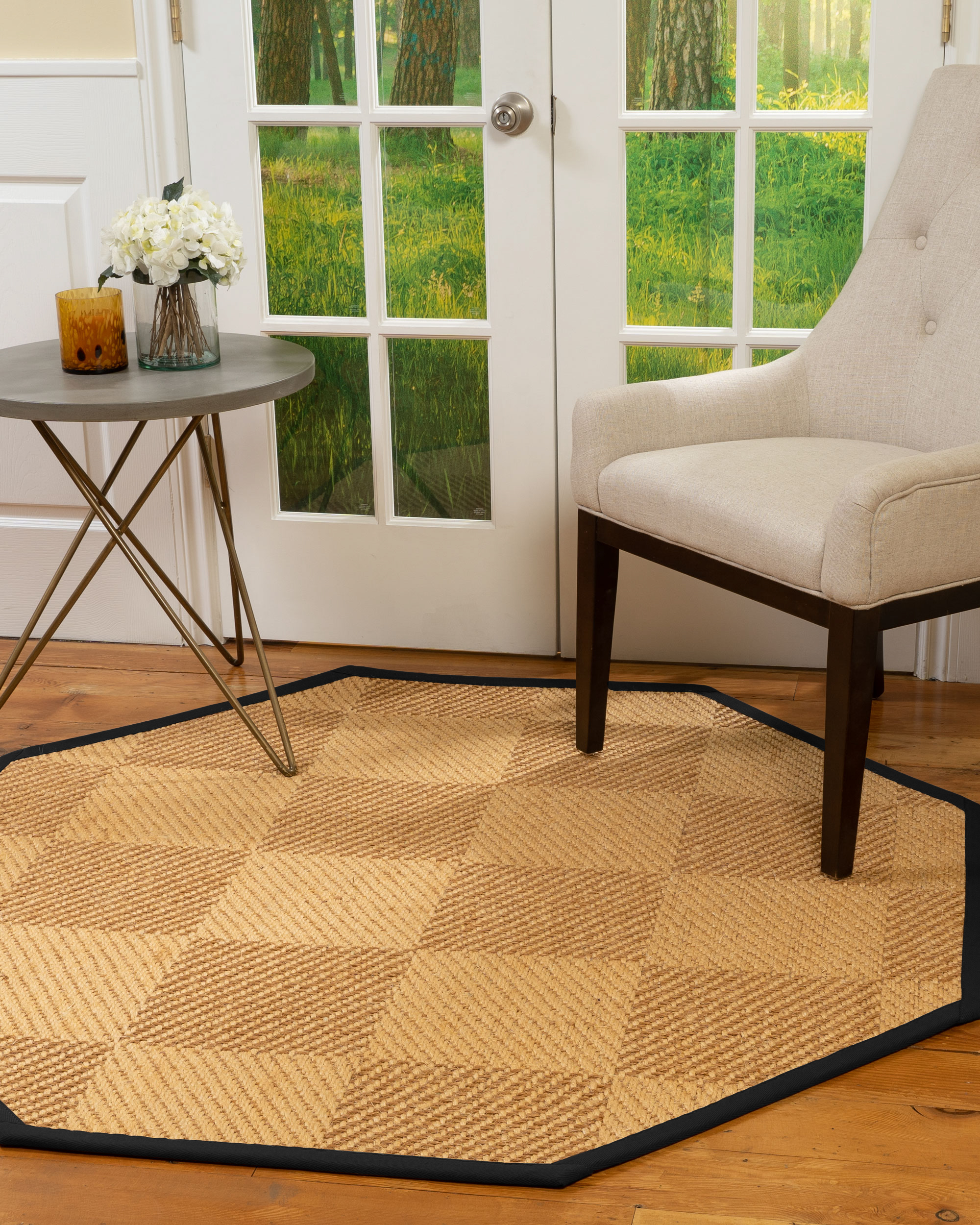 Natural Area Rugs Osaka Custom Sisal Rug, 5', Octagon Black Border