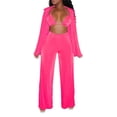thumbnail image 2 of VISgogo Conjunto de Ropa de 3 Piezas para Mujer, Blusa de Color Sólido de Manga Larga con Cuello de Solapa + Sujetador + Pantalones de Pierna Ancha VISgogo moda, 2 of 9