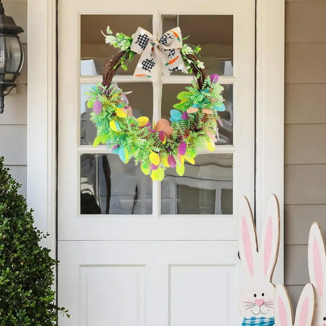 Tdxkok Easter Wreath Decorated with Colorful Eggs Bunnies and Ribbons A Spring Party Decoration and Door Hanging Suitable for Easter Decorations Easter Gifts