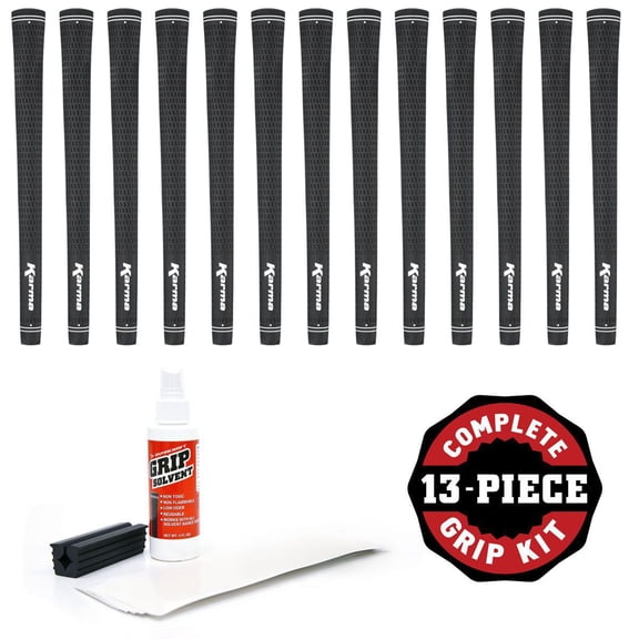 Karma Velour Jumbo Black ( 1/16) - 13 piece Golf Grip Kit (with tape, solvent, vise clamp)