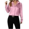 thumbnail image 3 of BiZtdJrK Lapel Collar Dress Shirts for Women Satin Silk Long Sleeve Button Down Blouse Lightweight Comfy Business Work Shirt Pink XS, 3 of 6