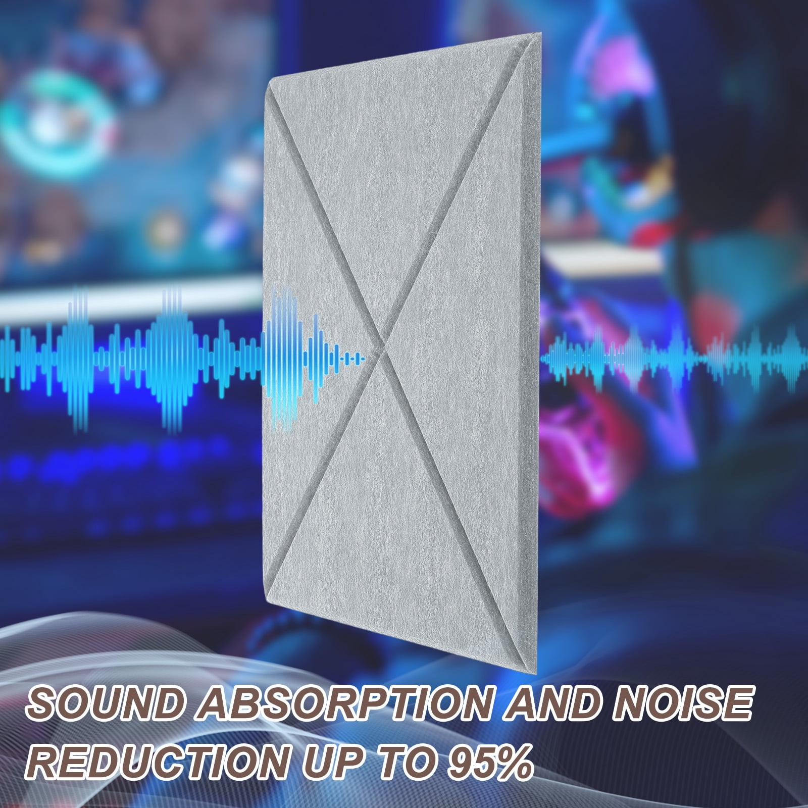12pcs Adhesive Acoustic Panels Square High-Density Sound Proof Felt Self Stick Non-Slip Anti Vibration Pads Anti-Skid Noise 12 Inch Long x 0.39 Inch Thick, Moon Gray