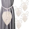 thumbnail image 1 of Laklulu Paquete de 4 alzapaños de cortina con hojas bohemias, soportes para cortinas de macramé de algodón, alzapaños para cortinas, alzapaños de cuerda de algodón beige, clips para cortinas, soporte, 1 of 8
